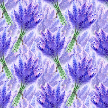Watercolor lavender flower floral bouquet seamless pattern texture background.の写真素材