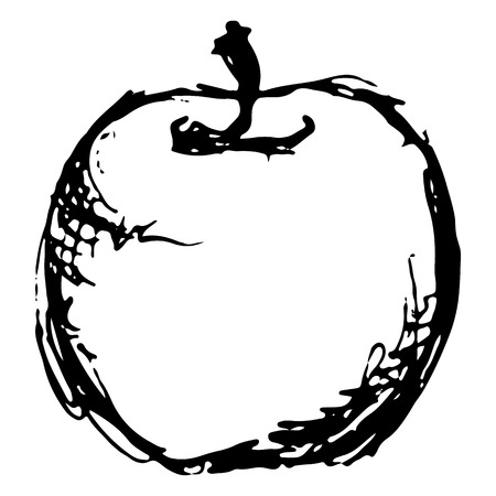 Monochrome black and white apple fruit. Sketched line art, vector illustration.のイラスト素材