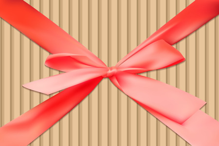 Realistic 3D red scarlet bow tape ribbon cardboard gift box vector.のイラスト素材