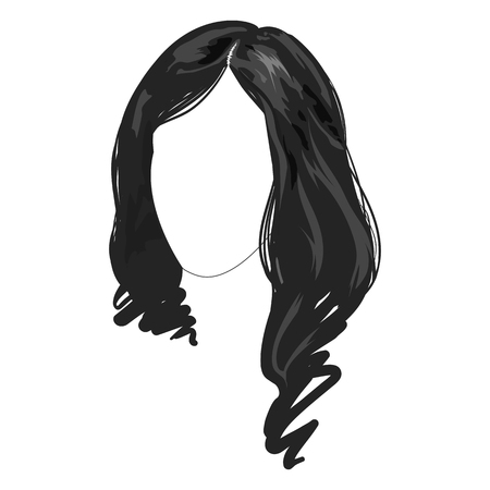 Monochrome female long brunette haircut hairstyle hair face fashion sample sketched hand drawn art illustration isolated vector.のイラスト素材
