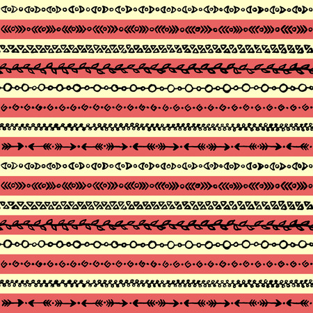 Abstract ethnic tribal stripe border grunge sketch art seamless pattern texture background vector.のイラスト素材
