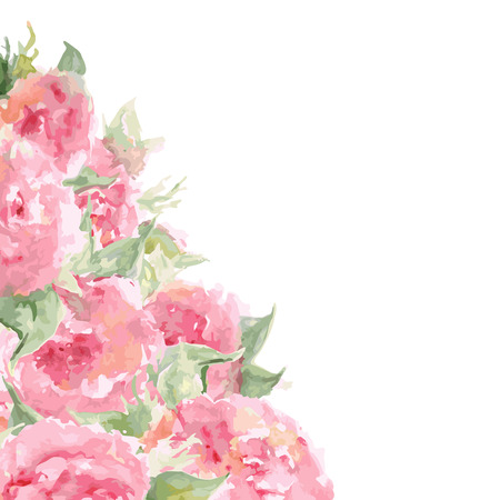 Watercolor pink tea rose peony flower floral composition frame background temple isolated vector.のイラスト素材
