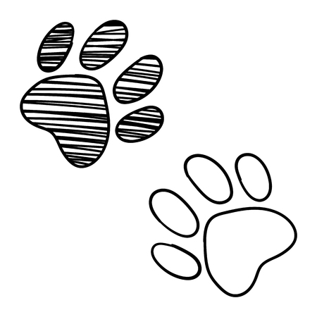 Monochrome black and white dog cat pet animal paw foot isolated hand drawn ink sketch art vector.のイラスト素材