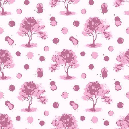 Vector pink monochrome cherry sakura tree seamless pattern texture background.のイラスト素材