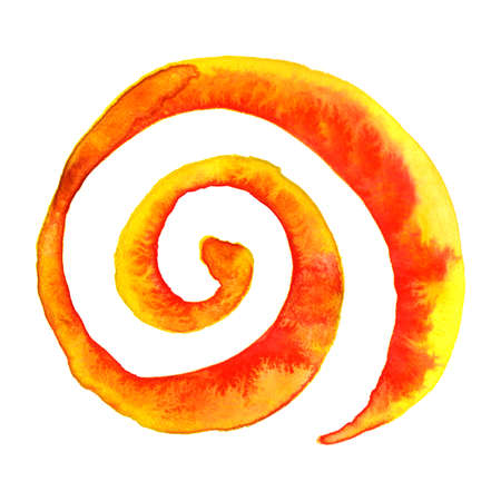 Watercolor red orange yellow circle swirl spiral helix blot blob spot texture isolated art.の写真素材
