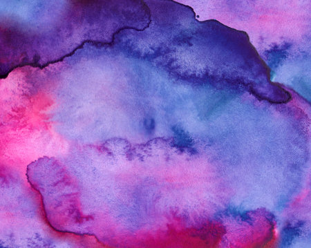 Watercolor colorful space galaxy purple violet blue pink blot blob spot abstract texture backdrop background.の写真素材