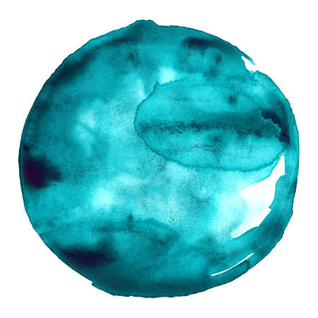 Watercolor turquoise blue circle blot blob spot texture background isolated art.の写真素材