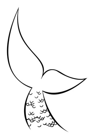 Watercolor mermaid merman fish tail. Monochrome black and white ink line art hand drawn sketch vector isolated art.のイラスト素材