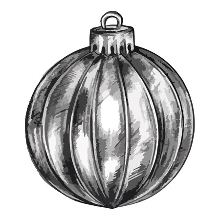 New Year Christmas tree glass ball toy isolated monochrome sketch digital vector line art.のイラスト素材