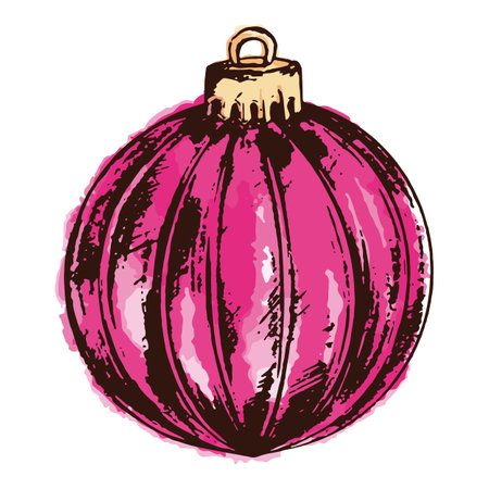 Digital watercolor New Year Christmas tree glass ball toy isolated sketch colorful vector art.のイラスト素材