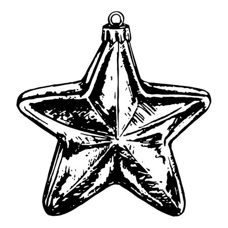 Digital watercolor New Year Christmas tree glass star toy isolated monochrome sketch digital vector line art.のイラスト素材