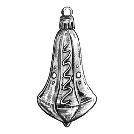 Digital watercolor New Year Christmas tree glass bell toy isolated monochrome sketch digital vector line art.のイラスト素材