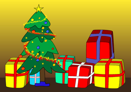 Christmas tree and Christmas presents - vectorのイラスト素材