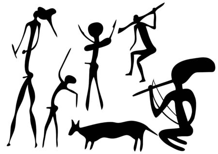 Primitive figures looks like cave painting のイラスト素材