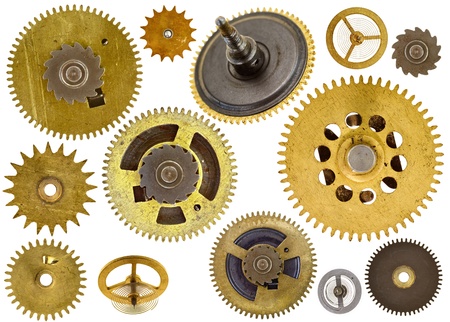 Collection of old cogwheels on white background