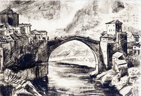 Old Bridge in Mostarの写真素材