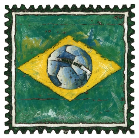 Brazil flag with ball like stamp in grunge styleのeditorial素材