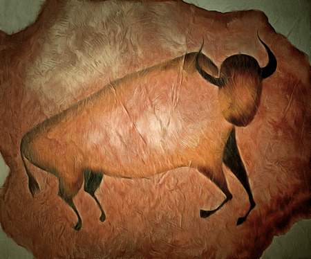 Bull like cave painting - primitive artの写真素材