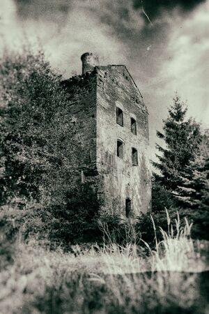 Abandoned haunted house in grunge styleの写真素材
