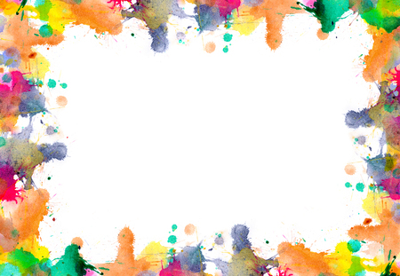 Frame of blots and splashes from watercolor paints in autumn colors - abstract backgroundの写真素材