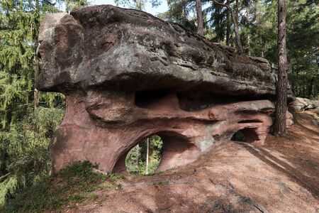 Devilish rocks - bizarre rock formation, Mieroszow, Walbrzych district, Lower Silesian Voivodeship, Polandの写真素材