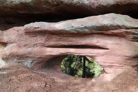 Devilish rocks - bizarre rock formation from pink sandstone, Mieroszow, Walbrzych district, Lower Silesian Voivodeship, Polandの写真素材
