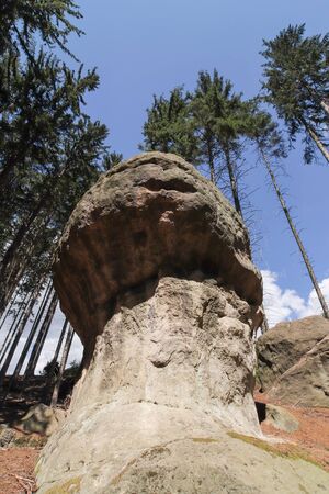 Rocks of Gnomes also Boulders of Elves original in polish language Glazy Krasnoludkow - nature preserve of the bizarre rock formations in the Poland near Gorzeszow cityの写真素材