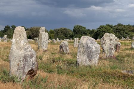 Alignements du Menec - rows of menhirs - standing stones - the largest megalithic site in the worldの写真素材