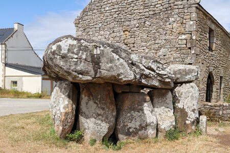 Crucuno dolmen - megalithic monument in Crucuno village in Brittany, Franceの写真素材