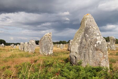 Alignements du Menec - rows of menhirs - standing stones - the largest megalithic site in the worldの写真素材
