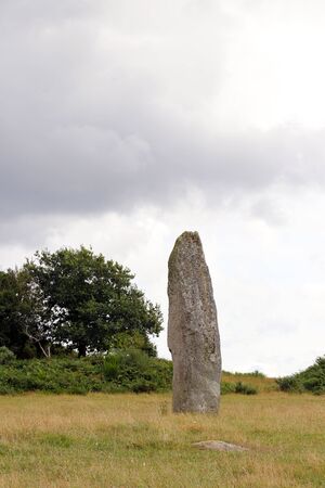 Menhir of Goresto in Canihuel, department Cotes-d'Armor, Brittany, Franceの写真素材