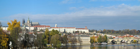 Hradcany, cathedral of St Vitus in Prague castle and Charles bridge - famous dominants the Pragueのeditorial素材