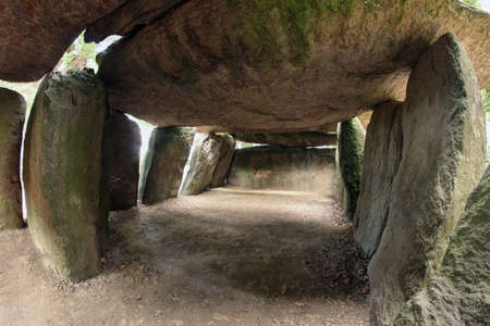 Back chamber of dolmen La Roche aux Fees or The Fairies' Rock is a Neolithic passage grave - dolmen - located in the commune of Esse, in the French department of Ille-et-Vilaine in Brittanyの写真素材