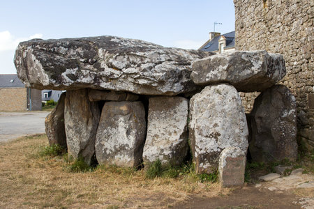 Crucuno dolmen - megalithic monument in Crucuno village in Brittany, Franceの写真素材