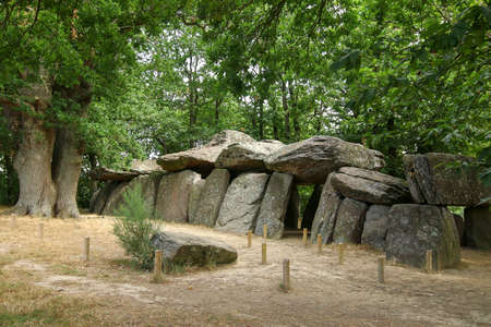 Dolmen La Roche aux Fees or The Fairies' Rock is a Neolithic passage grave - dolmen - located in the commune of Esse, in the French department of Ille-et-Vilaine in Brittanyの写真素材