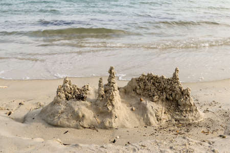 Sand castle on the beach, Men Du beach in Carnac, Brittany, Franceの写真素材