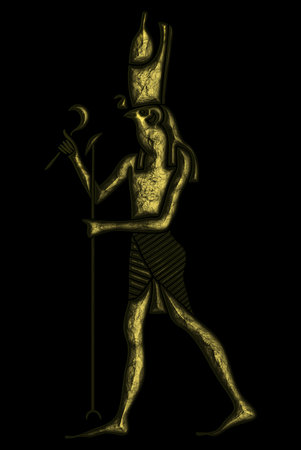 God of Ancient Egypt- Horus - Heru - the falcon-headed god - is one of the oldest and most significant of the deities in the Ancient Egyptian religion.の写真素材