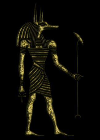 God of Ancient Egypt - Anubis - Yinepu - dog or jackal god of embalming and tomb-caretaker who watches over the dead - associated with mummification and the afterlife in Egyptian mythology.の写真素材