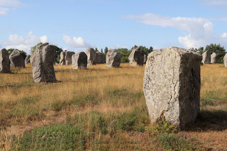 Carnac stones - Alignments of Kermario - rows of menhirs in Brittany, Franceの写真素材