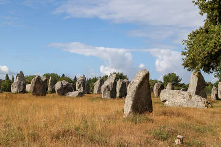Carnac stones - Alignments of Kermario - rows of menhirs in Brittany, Franceの写真素材