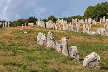 Carnac stones - Alignments of Kermario - rows of menhirs in Brittany, Franceの写真素材
