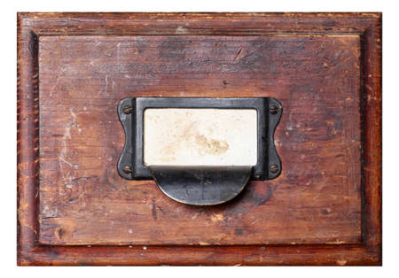 Old, used and damaged wooden drawer isolated on backgroundの写真素材