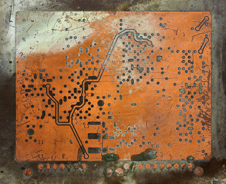 Abstract detail of the old and damaged printed circuit board - technology textureの写真素材