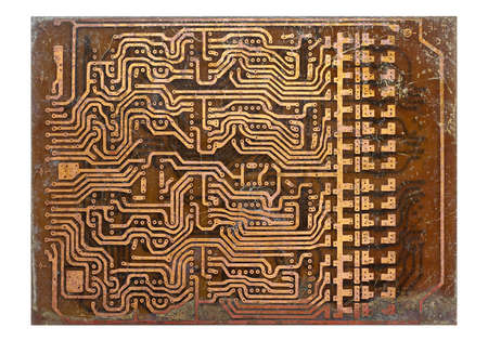 Abstract detail of the old and damaged printed circuit board - technology textureの写真素材