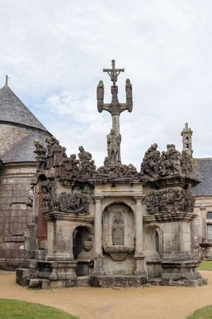 Guimiliau, France, August 8, 2019: The Calvary in Guimiliau Parish closeのeditorial素材