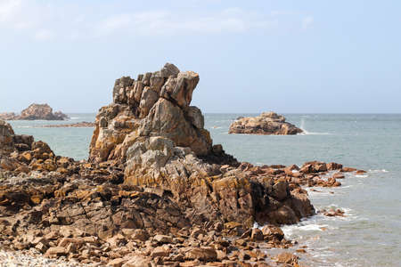 Rocky coast of Brittany - view point on Pink Granite Coast, Le Gouffre, Cote de Granit Rose, Plougrescant, Brittany, Franceの写真素材