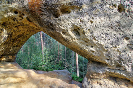 Rock gate is located in the natural monument Theater, Hamr na Jezere, district Ceska Lipa, Liberec Regionの写真素材