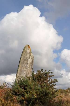 Megalithic monument - menhir of Couinandre, Plouescat, Brittany, Franceの写真素材