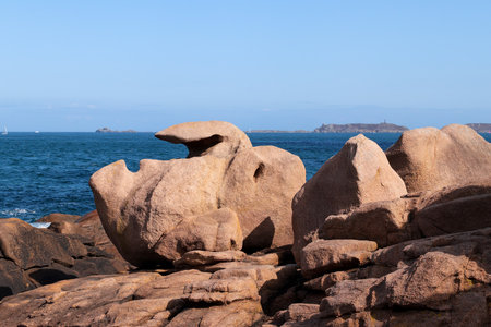 Bizarre boulders on the Pink Granite Coast - Cote de Granit Rose - in Brittany, Franceの写真素材