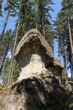 Rocks of Gnomes also Boulders of Elves original in polish language GÅazy KrasnoludkÃ³w - nature preserve of the bizarre rock formations in the Poland near GorzeszÃ³w cityの写真素材